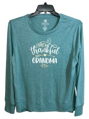 Positive Tees “One Thankful Grandma” Long Sleeve Shirt Women’s L 12/14 Green
